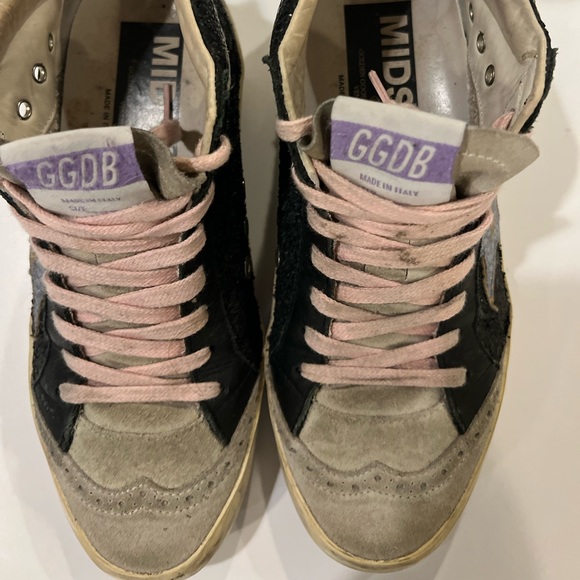 Golden Goose. Black/grey mid-rise high tops. Black sequin, pink laces. - Picture 6 of 7